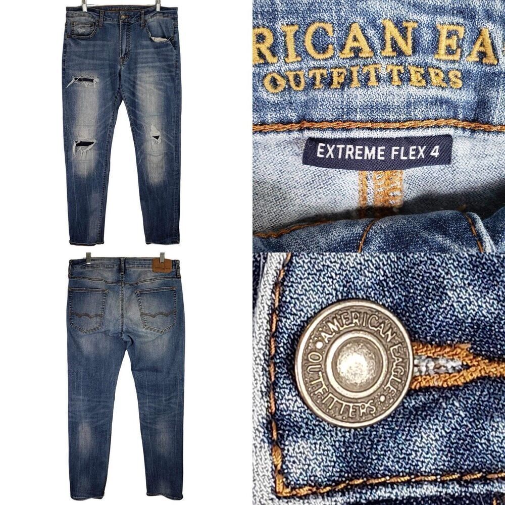 American EagleAE Jeans Extreme Flex 4 Mens 34x34 Tall Medium Wash Distressed